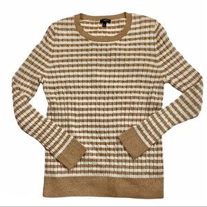 Talbots Petites Metallic Gold & White Striped Sweater Size Large Petite